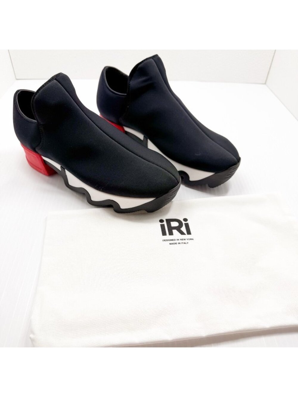 iRi Black Red Neoprene Sneakers Low Top Shoes NIB Designer Women's 8 Men's Size